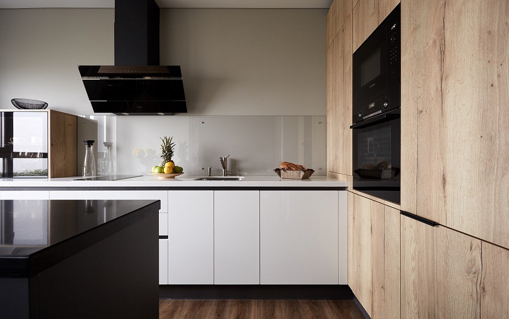 Необычная кухня в скандинавском стиле с островом