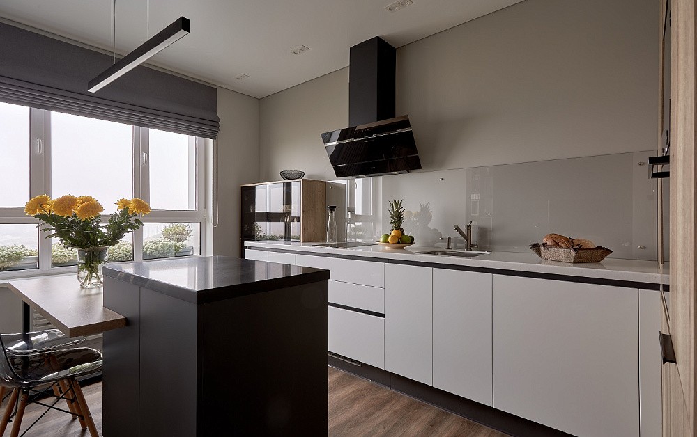 Необычная кухня в скандинавском стиле с островом