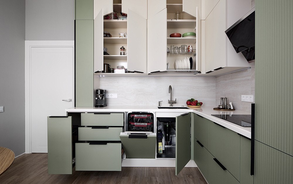 Кухня с фасадами с эффектом плиссировки